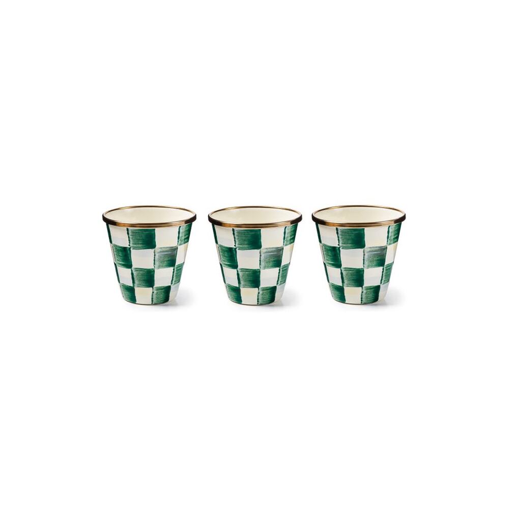 MACKENZIE-CHILDS Herb Pots in Emerald Check Set of 3
